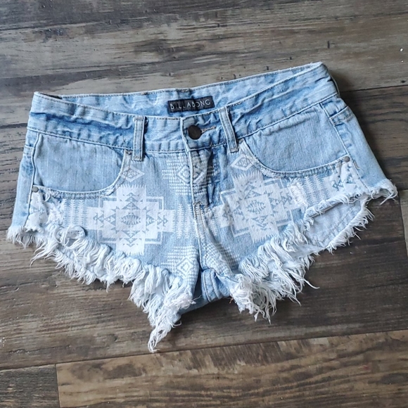 Billabong Laneway Aztec Print Cut Off Denim Shorts - Picture 2 of 10